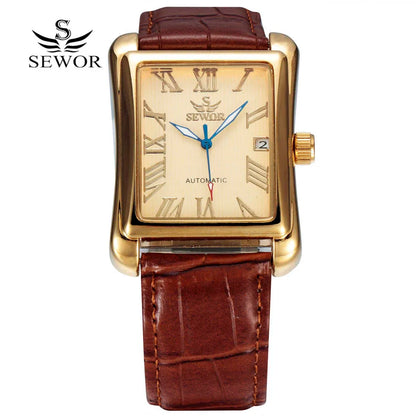 SEWOR Top Brand Luxury Men Watches Gold Rectangle Automatic Mechanical Watches For Men Classic Man Watches relogio masculino