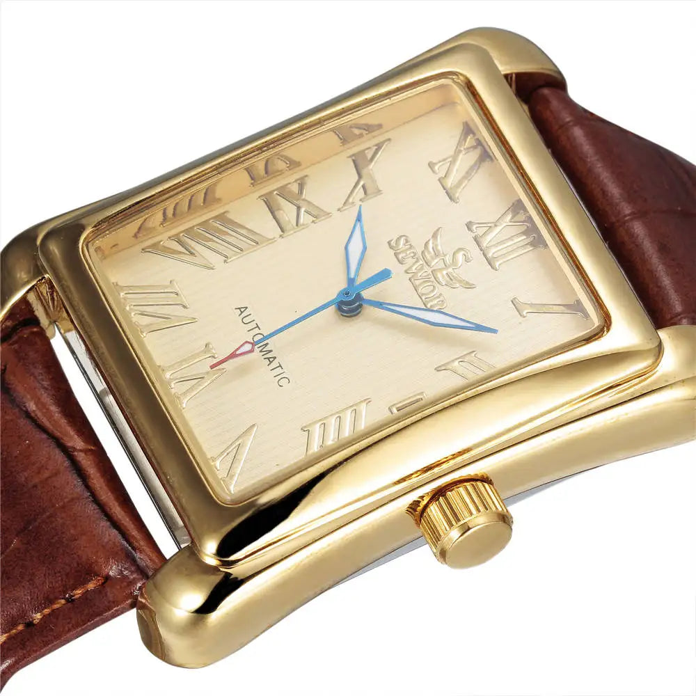 SEWOR Top Brand Luxury Men Watches Gold Rectangle Automatic Mechanical Watches For Men Classic Man Watches relogio masculino