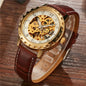 Luxury SHENHUA Brand Unique Mens Automatic Mechanical Watches Skeleton Gear Dial Real Leather Band Watches For Males Best Gifts