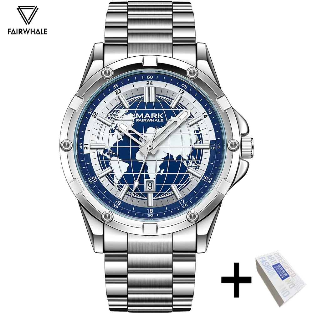 2024 New Business Watch For Men Brand Mark Fairwhale Fashion Earth Automatic Date Waterproof Quartz Wristwatch Man Gift Reloj