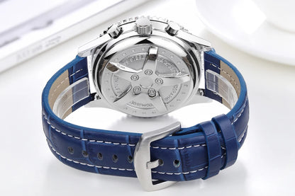 Automatic Self Wind Mechanical Stainless Steel Black Brown Blue Genuine Leather Strap Sports Big Size 50mm Men Watch