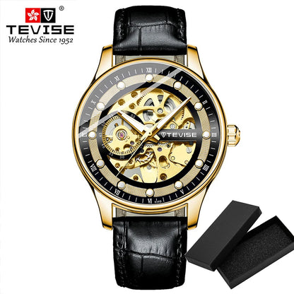 Ｆashion Mechanical Watch For Men Tevise T836d Simple Automatic Wristwatches Mens Leather Waterproof Boy Clock Gift Dropshipping