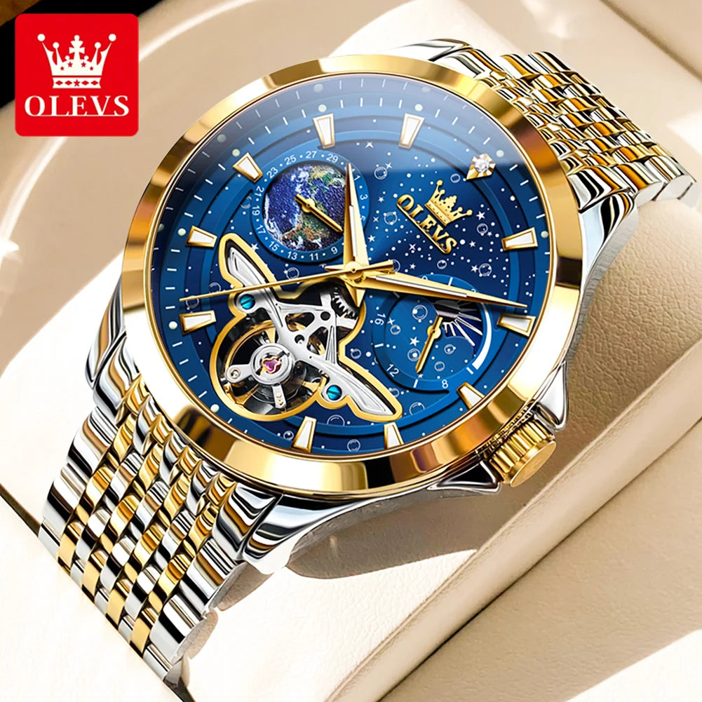 Classic Blue Steel Classic Tourbillon Men Mechanical Watches Business Waterproof Watch Luxury Brand Automatic Watch reloj hombre