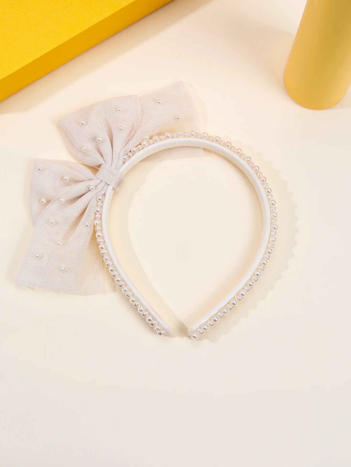 1pc Girls Cute Tulle Bow Headbands Adorable Faux Pearl Decor Bow Headbands Sweet Princess Hair Accessories for Girls Party Dress