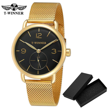 Fashion Winner Top Brand Luxury Minimalist Casual Mechanical Clock Men Black Mesh Steel Ultra Thin Design Wrist Watch Relogio