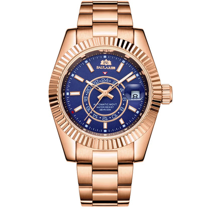 Automatic Self Wind Mechanical Stainless Steel Strap Rose Gold Silver Blue Date Luxury Sky 40mm Men Watch