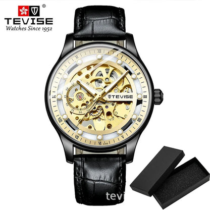 Ｆashion Mechanical Watch For Men Tevise T836d Simple Automatic Wristwatches Mens Leather Waterproof Boy Clock Gift Dropshipping