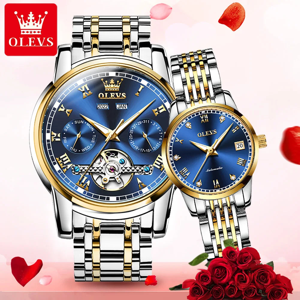 OLEVS Classic Automatic Mechanical Watch for Men Women Multifunctional Roman Scale Waterproof Luminous Couple Watches