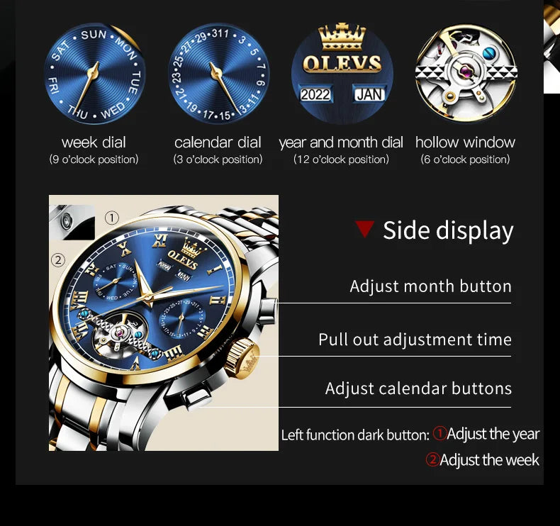 OLEVS Classic Automatic Mechanical Watch for Men Women Multifunctional Roman Scale Waterproof Luminous Couple Watches