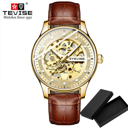 Ｆashion Mechanical Watch For Men Tevise T836d Simple Automatic Wristwatches Mens Leather Waterproof Boy Clock Gift Dropshipping