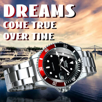 Fashion T-winner Men Brand Watch Double-scale with Bezel Steel Band Watch Auto Date Automatic Mechanical Business Wristwatches