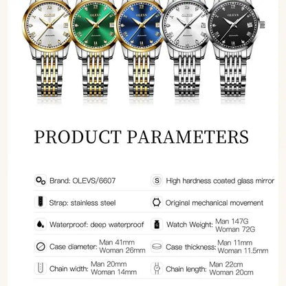 OLEVS Classic Automatic Mechanical Watch for Men Women Multifunctional Roman Scale Waterproof Luminous Couple Watches