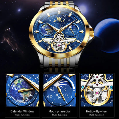 Classic Blue Steel Classic Tourbillon Men Mechanical Watches Business Waterproof Watch Luxury Brand Automatic Watch reloj hombre