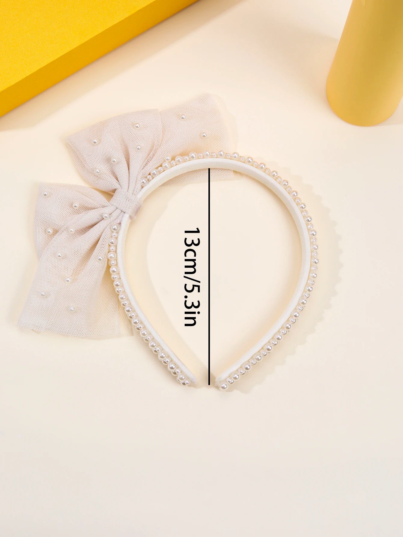 1pc Girls Cute Tulle Bow Headbands Adorable Faux Pearl Decor Bow Headbands Sweet Princess Hair Accessories for Girls Party Dress