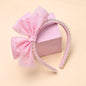 1pc Girls Cute Tulle Bow Headbands Adorable Faux Pearl Decor Bow Headbands Sweet Princess Hair Accessories for Girls Party Dress