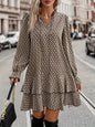 Women's Fashion Plus Size 1XL-5XL Print Flare Sleeve Ruffle Loose Dress Ladies V-neck Casual Long Sleeve Party Dress