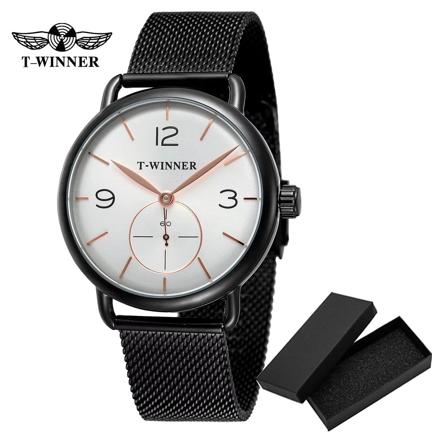 Fashion Winner Top Brand Luxury Minimalist Casual Mechanical Clock Men Black Mesh Steel Ultra Thin Design Wrist Watch Relogio