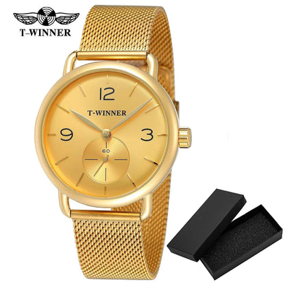 Fashion Winner Top Brand Luxury Minimalist Casual Mechanical Clock Men Black Mesh Steel Ultra Thin Design Wrist Watch Relogio