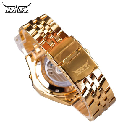 Jaragar Men's Golden Automatic Self-wind Watch Big Dial Calendar Function Relogio Masculino Mechanical Watches Full Steel Clocks