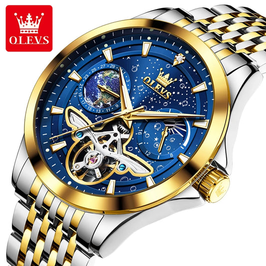 Classic Blue Steel Classic Tourbillon Men Mechanical Watches Business Waterproof Watch Luxury Brand Automatic Watch reloj hombre